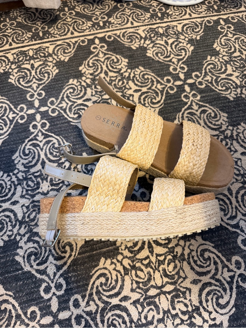 Serra Natural Straw Braided Platform Sandals with Beige Ankle Strap